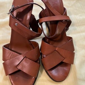 Michael Korda tan leather wedge sandal. Pre loved.